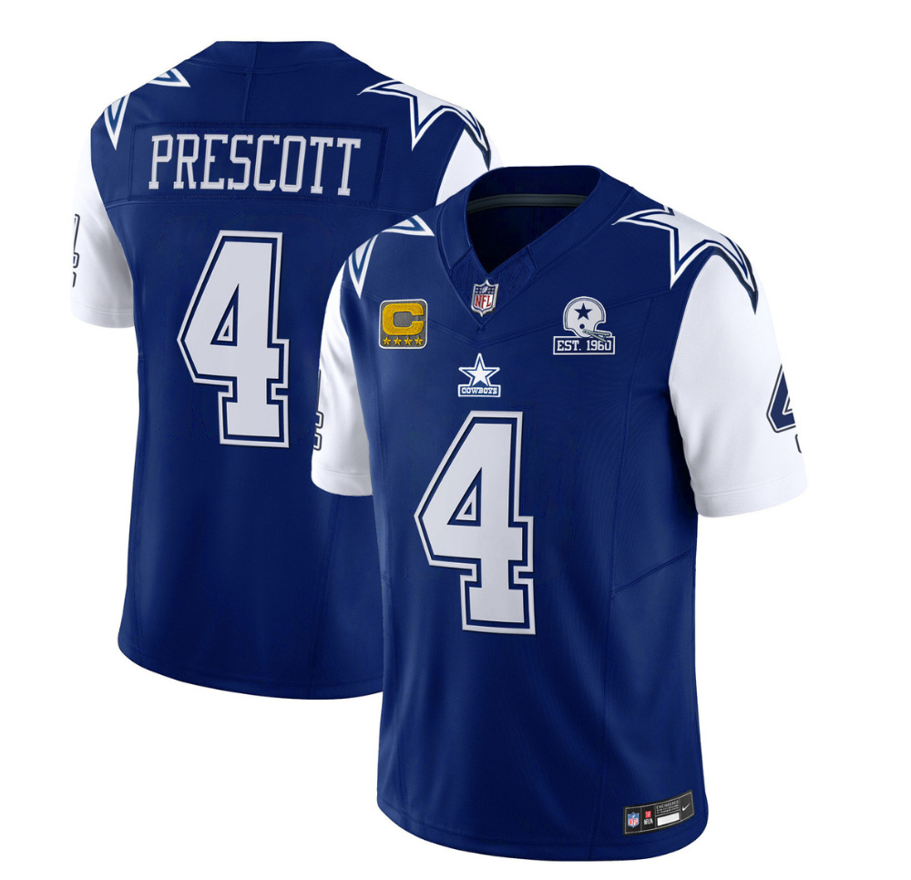 Men's Dallas Cowboys #4 Dak Prescott 2023 F.U.S.E. Navy With Established In 1960 Patch And 4-Star C Patch Football Stitched Jersey